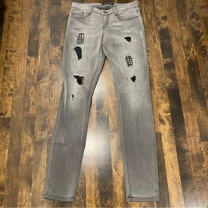 Marciano grey stretch power skinny jean with lace and stud details